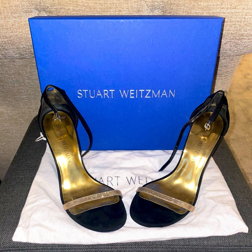 Black and gold Stuart Weitzman Nudistsong shoes